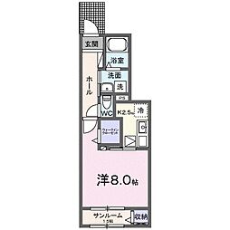 サニーヒルズ 1Kの間取図画像