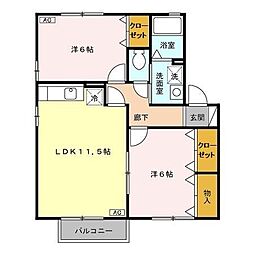 グレイスコートA 2LDKの間取図画像