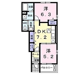 フルール・ド・スリジエ 2DKの間取図画像