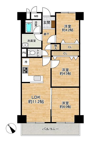 洋室3室の3LDK！南東向きの明るいお部屋です☆