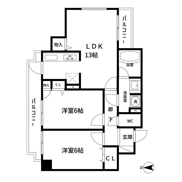 ラ・アトレ横濱鶴見II(2LDK) 3階/303の間取り