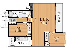 サーパス紫原 2LDKの間取図画像
