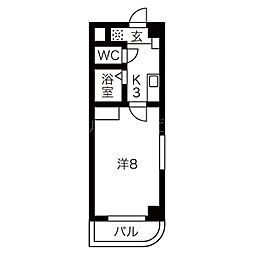 名古屋市営鶴舞線 原駅 徒歩12分の賃貸マンション 201階1Kの間取り