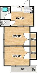 JR埼京線 戸田公園駅 バス8分 笹目東小学校入口下車 徒歩3分の賃貸アパート 2階2Kの間取り