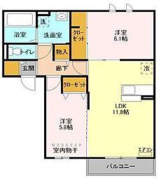 埼玉高速鉄道 戸塚安行駅 徒歩20分の賃貸アパート 1階2LDKの間取り