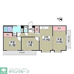 日暮里舎人ライナー 見沼代親水公園駅 徒歩23分の賃貸マンション 3階3LDKの間取り