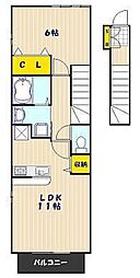 埼玉高速鉄道 川口元郷駅 徒歩12分の賃貸アパート 2階1LDKの間取り
