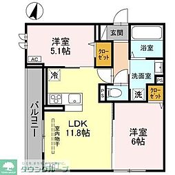 JR京浜東北・根岸線 与野駅 徒歩9分の賃貸アパート 2階2LDKの間取り