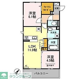 JR埼京線 中浦和駅 徒歩12分の賃貸アパート 2階2LDKの間取り
