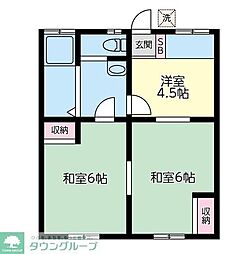 グリーンハイツ矢作B 2DKの間取図画像