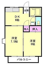 ジュネス石川 2DKの間取図画像