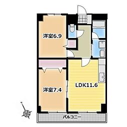 フリーデ 2LDKの間取図画像