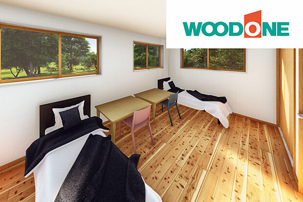 温かみのあるウッドワンの建具のおかげで、木の温もりを感じられる空間に。
