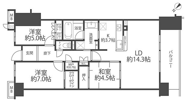 リビオ北千住(3LDK) 4階の間取り