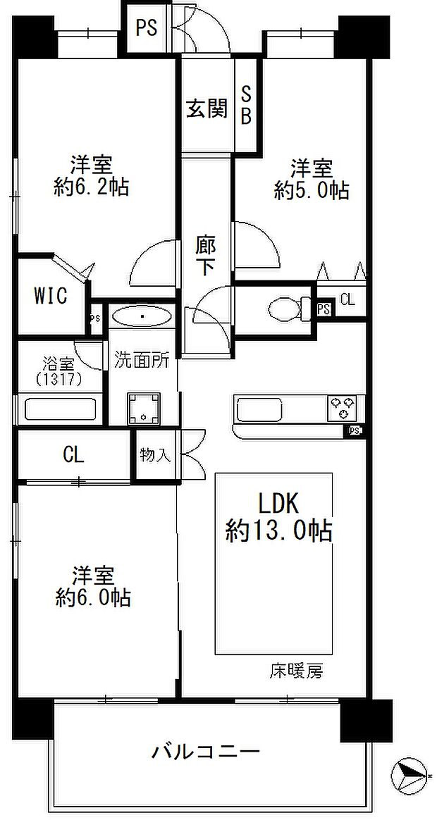 コスモ平井南リバータウン(3LDK) 3階の間取り