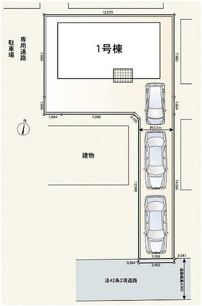 車種により、カースペース3台可能です。 閑静な住宅街です。