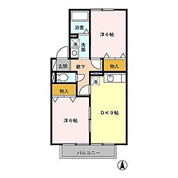 神沢の丘 2階2DKの間取り