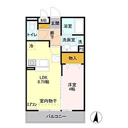 Ｄ’クレアーレ 1階1LDKの間取り