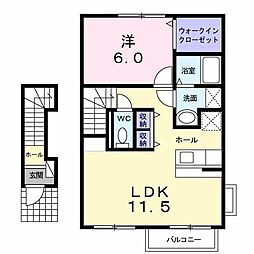 エレガンテカーサ 2階1LDKの間取り
