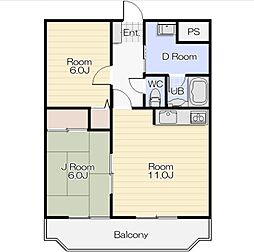 キャトルセゾンII 2階2LDKの間取り