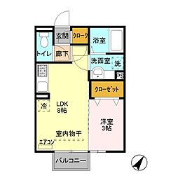 ミッドパレスI 2階1LDKの間取り