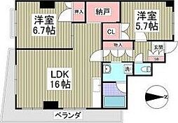La Felice　旧レジデンス輝樹II 5階2LDKの間取り