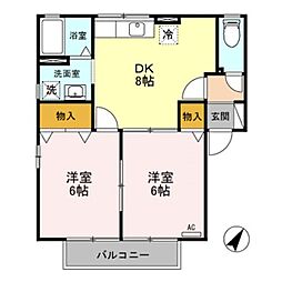 ミルキーウェイ　Ｂ 2階2DKの間取り