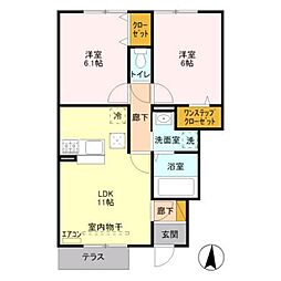 フェリーチェ 1階2LDKの間取り