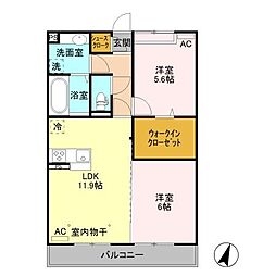 コンフォートヒル 2階2LDKの間取り