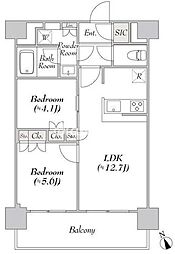 東京メトロ東西線 門前仲町駅 徒歩9分の賃貸マンション 13階2LDKの間取り