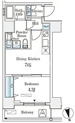 都営浅草線 浅草駅 徒歩14分の賃貸マンション 10階1DKの間取り