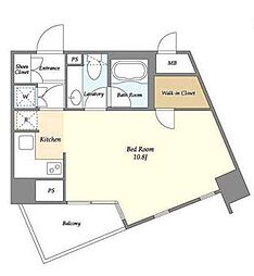 JR山手線 目黒駅 徒歩1分の賃貸マンション 9階ワンルームの間取り