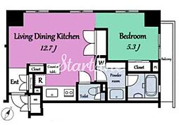 東京メトロ千代田線 乃木坂駅 徒歩2分の賃貸マンション 7階1LDKの間取り