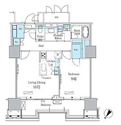 都営大江戸線 勝どき駅 徒歩12分の賃貸マンション 17階1LDKの間取り