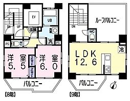 都営大江戸線 赤羽橋駅 徒歩2分の賃貸マンション 8階2LDKの間取り