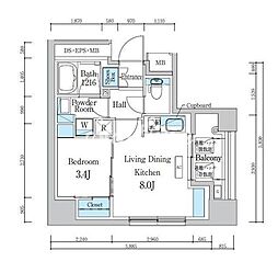 都営浅草線 蔵前駅 徒歩3分の賃貸マンション 3階1LDKの間取り