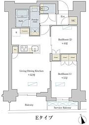 都電荒川線 町屋駅前駅 徒歩2分の賃貸マンション 11階2LDKの間取り