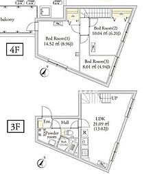 東急大井町線 緑が丘駅 徒歩2分の賃貸マンション 4階3LDKの間取り