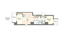 東京メトロ銀座線 浅草駅 徒歩15分の賃貸マンション 8階2LDKの間取り