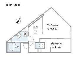 東急大井町線 下神明駅 徒歩7分の賃貸マンション 4階1LDKの間取り