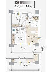都営大江戸線 森下駅 徒歩8分の賃貸マンション 8階2LDKの間取り