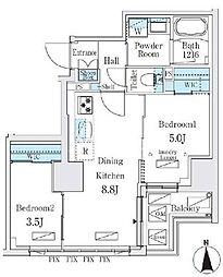 東京メトロ日比谷線 秋葉原駅 徒歩4分の賃貸マンション 7階2DKの間取り