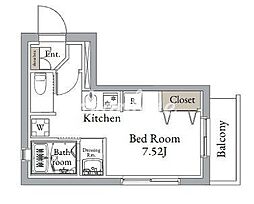 都営大江戸線 月島駅 徒歩3分の賃貸マンション 2階ワンルームの間取り