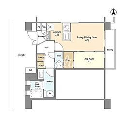 京急本線 大森町駅 徒歩6分の賃貸マンション 1階1LDKの間取り