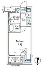 東武亀戸線 亀戸駅 徒歩6分の賃貸マンション 2階1Kの間取り