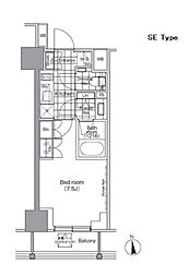 都営大江戸線 門前仲町駅 徒歩2分の賃貸マンション 7階1Kの間取り