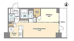 東武亀戸線 亀戸駅 徒歩4分の賃貸マンション 11階1LDKの間取り
