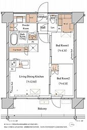 東京メトロ東西線 木場駅 徒歩7分の賃貸マンション 7階2LDKの間取り