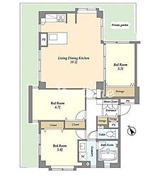 京急本線 品川駅 徒歩9分の賃貸マンション 1階3LDKの間取り