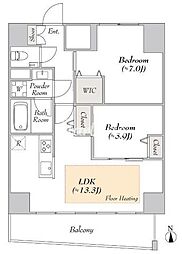 東京メトロ銀座線 末広町駅 徒歩5分の賃貸マンション 14階2LDKの間取り